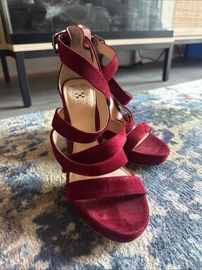 Vince Camuto Women's Wine Red Suede Strappy Platform Heels